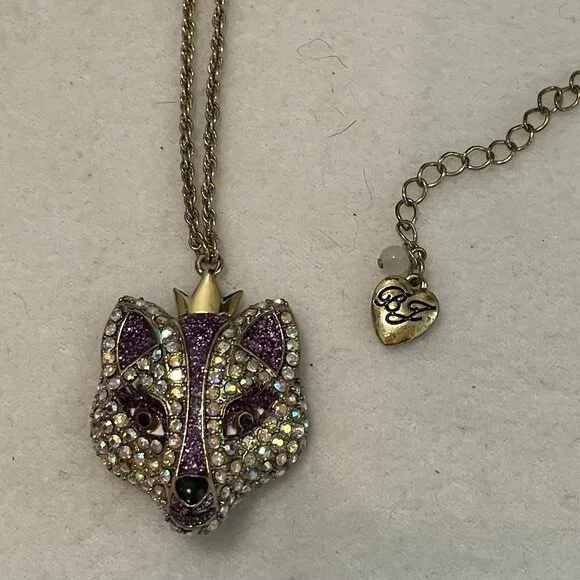 Betsey Johnson Imperial Princess collection purple pavé fox head necklace - Picture 2 of 4